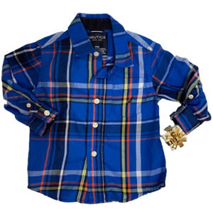 Nautica Boys Plaid Button Down Long Sleeve Shirt Size 18 Months